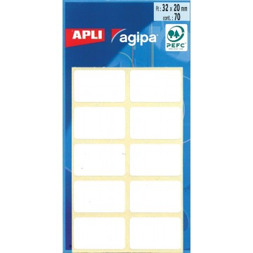 Agipa witte etiketten in etui 20x32mm (bxh), 70 stuks, 10 per blad