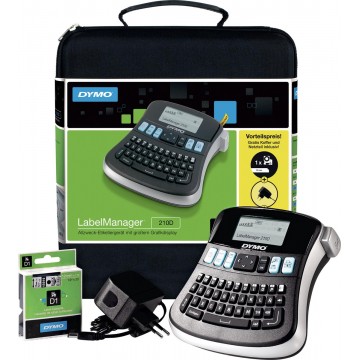 Dymo beletteringsysteem LabelManager 210D kit, qwerty, inclusief D1 tape zwart/wit, draagtas en oplader